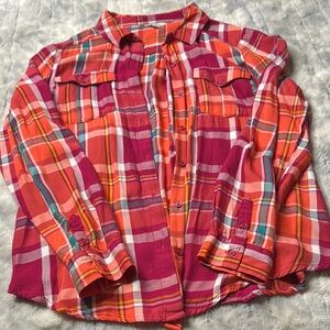 Cato Red and Orange Plaid Button Down Shirt